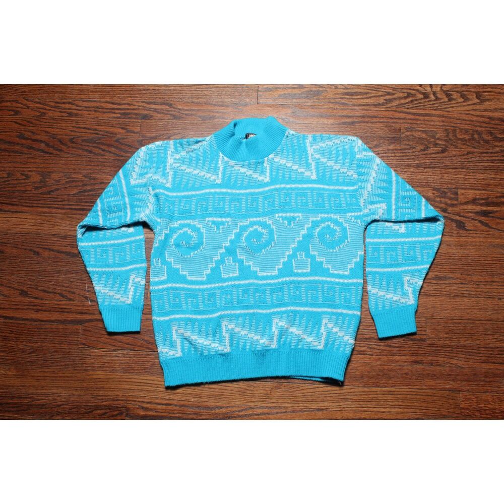 Vintage 90s Jolie USA-Made Blue Geometric Sweater - Fits like M / L